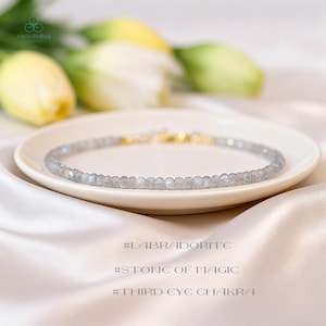 Healing Crystal Labradorite Dainty Bracelet, Natural Gemstone Minimalist Bracelet, Stone of Magic, Stacking