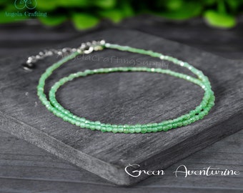 Green Aventurine Crystal Choker Necklace, Healing Crystal Aventurine Choker, Natural Gemstone Dainty Choker, Minimalist Choker Gift