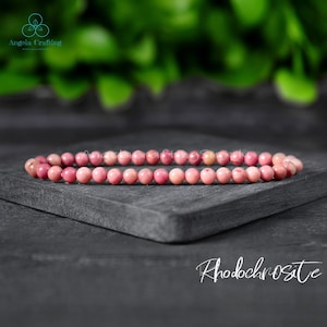 4mm Rhodochrosite Crystal Bracelet, Natural Rhodochrosite Stone Anxiety Bracelet, Rhodochrosite Crystal Dainty Heart Chakra Gift for Women