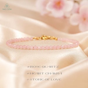 Rose Quartz Minimalist Bracelet- Natural Rose Quartz Stone Bracelet, Delicate Rose Quartz Crystal Dainty Bracelet, Heart Chakra Gift Women