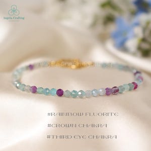 Healing Fluorite Crystal Minimalist Bracelet, Natural Gemstone Dainty Bracelet, Crown Chakra , Stacking,