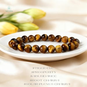 Tiger Eye Crystal Bracelet, Natural Gemstone Bracelet, Grounding, Protection, Abundance, Stone of Courage