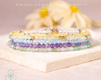 Natural Faceted Gemstone Dainty Bracelets, Healing Crystal Minimalist Bracelet, BUY 3 GET 1 FREE