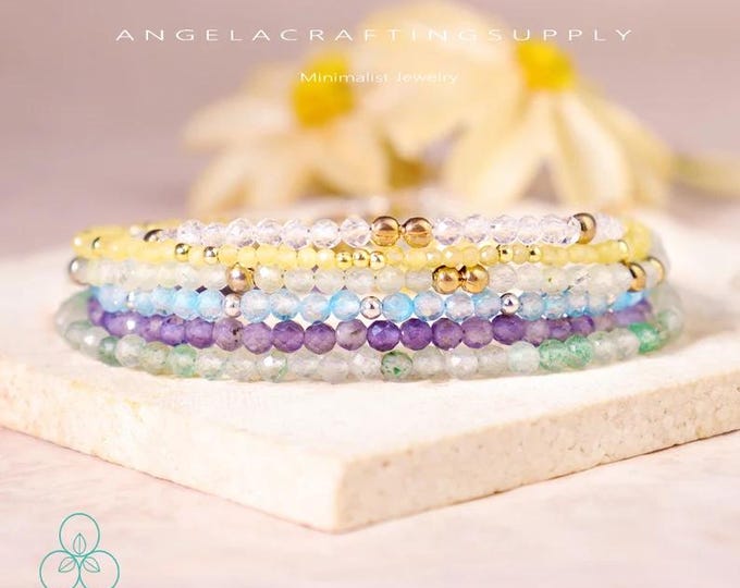 Natural Faceted Gemstone Dainty Bracelets, Healing Crystal Minimalist Bracelet, BUY 3 GET 1 FREE