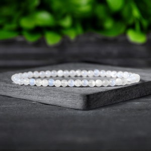 Healing Moonstone Bracelet - Natural Moonstone Crystal Bracelet 4mm, Crown Chakra and The Third Eye Chakra , June Birthstone