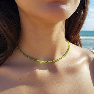 Peridot Minimalist Choker Necklace, Peridot Beads Dainty Choker, Natural Peridot Crystal Necklace, August Birthstone Gift, Heart Chakra