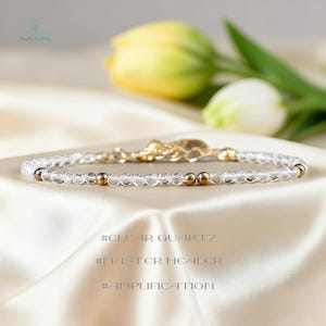 繊細なクリアクォーツクリスタルブレスレット、天然宝石ミニマリストブレスレット、クラウンチャクラ、パワーストーン