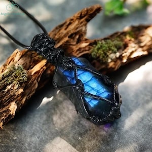 Labradorite Wrapped Necklace, Natural Labradorite Stone Double Points Pendant Necklace, Labradorite Metaphysical Crystal Gift, Crown Chakra