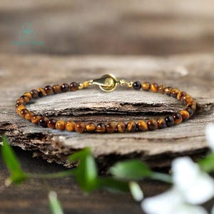 Delicate Tiger Eye Minimalist Bracelet, Tiger Eye Crystal Dainty Bracelet, Natural Tiger Eye Stone Bracelet, Solar Plexus Chakra Gift Women