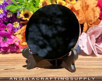 Natuurlijke zwarte obsidiaan spiegel, kwartskristal scrying spiegel, kristal genezing, obsidiaan scrying spiegel, mineraal exemplaar, energie kristal geschenken