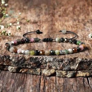 Delicate Rainbow Tourmaline Minimalist Bracelet, Natural Tourmaline Stone Dainty Bracelet, Tourmaline Crystal Bracelet, Heart Chakra Gift