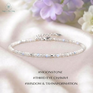 Dainty White Moonstone Crystal Bracelet, Minimalist Gemstone Jewelry, Crown Chakra, Divine feminine Gift