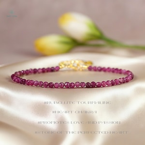 Healing Rubellite Tourmaline Minimalist Bracelet, Natural Ruby Gemstone Dainty Bracelet, Stone of the Perfected Heart
