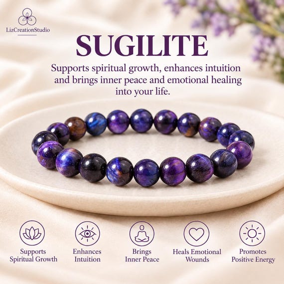 Natural Sugilite Bracelet, Purple Crystal Haze Jewelry, Stone of Divine Love Gift for Her