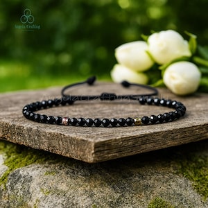Black Tourmaline Dainty Bracelet, Healing Tourmaline Stone Bracelet, Natural Gemstone Minimalist Bracelet, Healing Crystal, Root Chakra