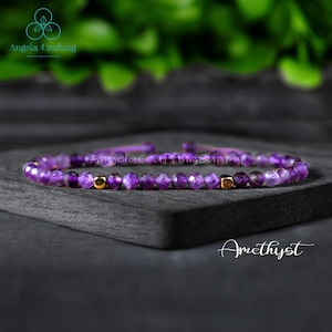 Amethyst Crystal Dainty Bracelet , Natural Amethyst Stone Minimalist Bracelet, Healing February Birthstone Gift for Women, Crown Chakra