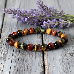 Rainbow Tiger Eye Crystal Bracelet, Natural Gemstone Stretchy Bracelet,  Solar Plexus Chakra, Stacking, Layering