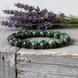 Robijnrode zoisietkristalarmband, natuurlijke anyoliet edelsteen rekbare armband, hartchakra, harmonie en balans