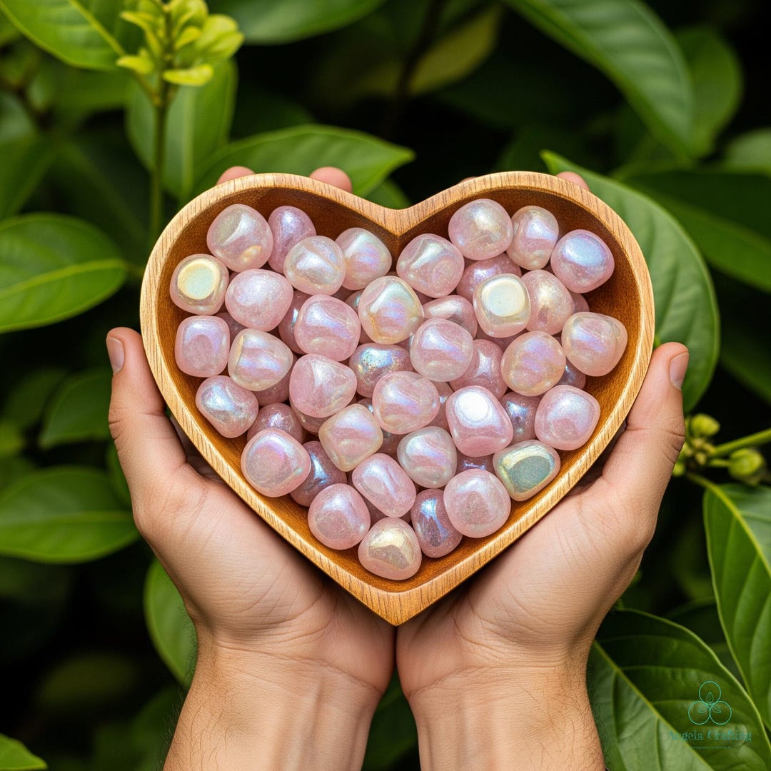 エンジェルオーラクォーツタンブルストーン5個、ピンクストーン