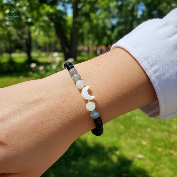 Moon Phase Bracelet, Natural Moonstone, Labradorite, Selenite