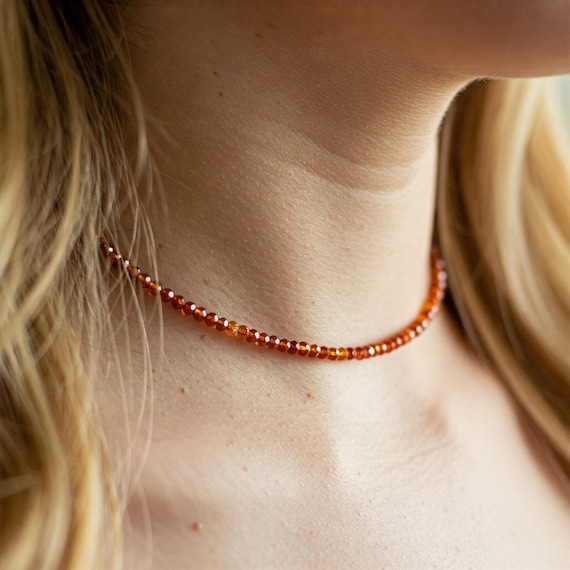 Dainty Carnelian Crystal Necklace, Natural Minimalist Gemstone Choker, Sacral Chakra Gift for Her