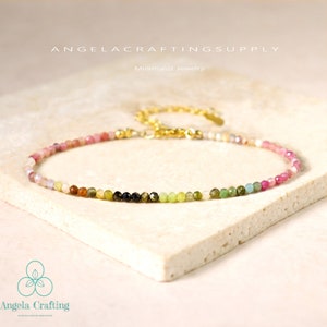Delicate Minimalist Rainbow Tourmaline Bracelet, Natural Tourmaline Stone Dainty Bracelet,  Crystal  Gift