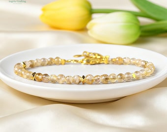 Citrine Crystal Dainty Bracelet, Natural Stone Minimalist Bracelet, Gift, Solar Plexus Chakra, November Birthstones