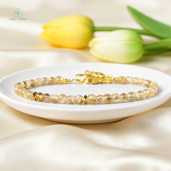 Bracelet En Pierre Naturelle Citrine - Jaune - Neuf Sans Emballage