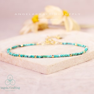 Healing Turquoise Crystal Dainty Bracelet, Natural Stone Minimalist Bracelet, December Birthstone, Throat Chakra