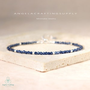 Minimalist Sapphire Bracelet, September Birthstone Delicate Natural Stone Healing Crystal Sapphire Dainty Bracelet,Spiritual Protection Gift