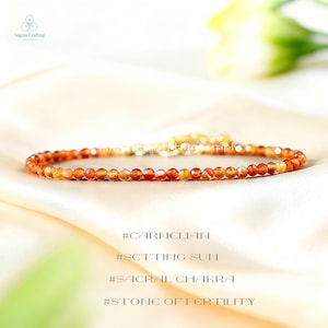 Healing Carnelian Crystal Minimalist Bracelet, Natural Gemstone Dainty Bracelet, Sacral Chakra, Setting Sun