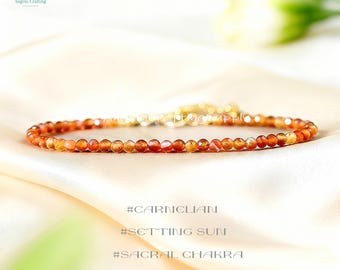 Healing Carnelian Crystal Minimalist Bracelet, Natural Gemstone Dainty Bracelet, Sacral Chakra, Setting Sun