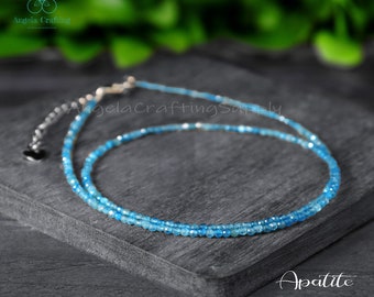 Apatite Choker Necklace ,Minimalist Crystal Choker Necklace, Healing Natural Stone December Birthstone Dainty Choker Gift