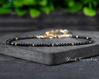 Delicate Tourmaline Crystal Minimalist Bracelet, Natural Gemstone Dainty Bracelet, Root Chakra