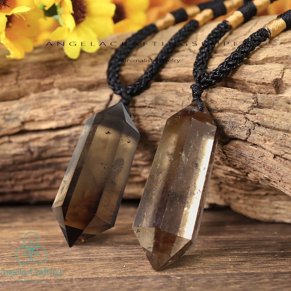 Smoky Quartz Necklace, Natural Gemstone Double Points Pendant Necklace, Healing Crystal Necklace ,Spiritual Protection Gift