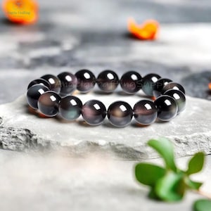Rainbow Obsidian Bracelet, Obsidian Crystal Bracelet, Natural Obsidian Stone Bracelet , Root Chakra Gift, Sagittarians Birthstone