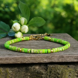 Healing Crystal Minimalist Bracelet, Natural Green Sea Sediment Jasper Stone Dainty Bracelet, Heart Chakra