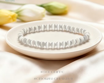 Selenite Crystal Dainty Bracelet, Natural Stone Minimalist Bracelet ,Crown Chakra, Cleansing and Recharging