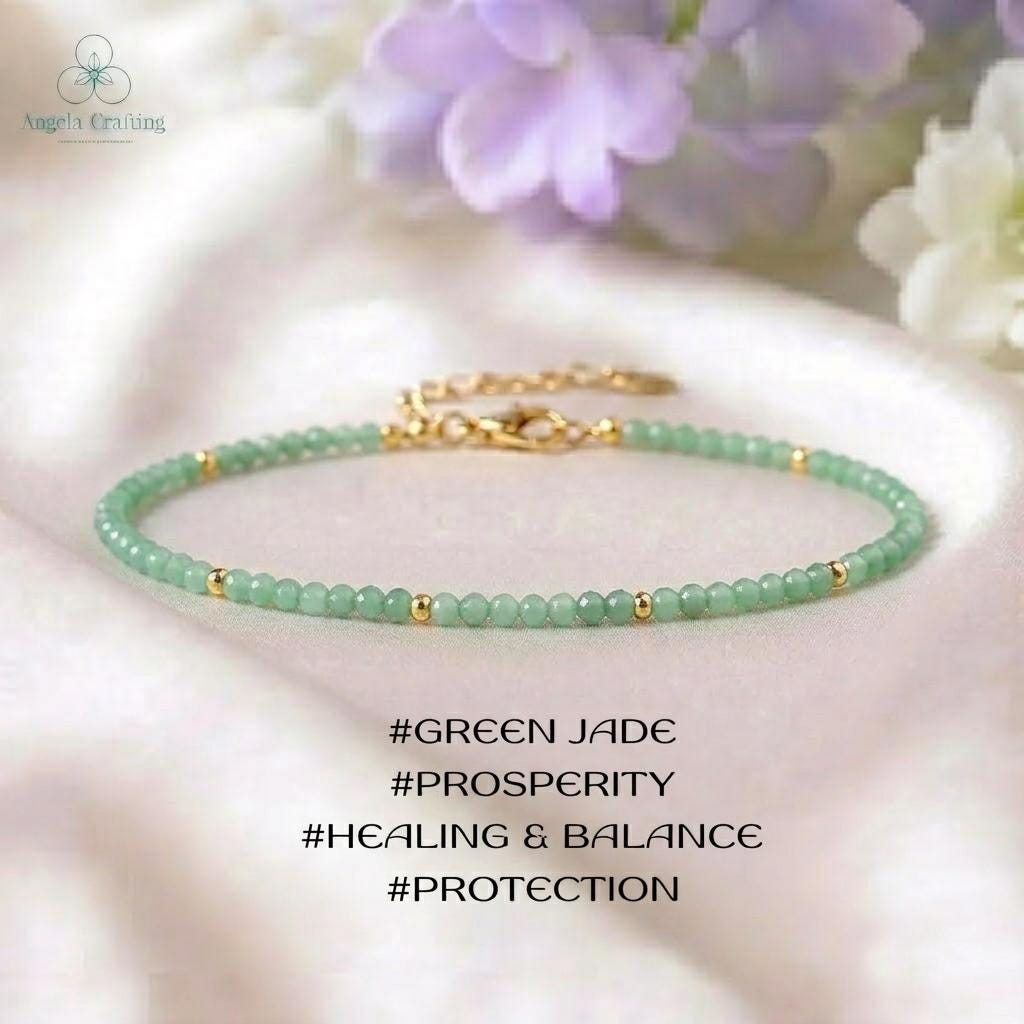 Dainty Green Jade Bracelet, Minimalist Good Luck Crystal Jewelry