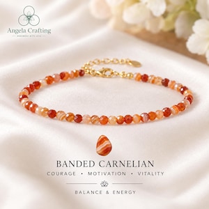 Minimalist Carnelian Crystal Bracelet, Natural Dainty Gemstone Jewelry Gift, Sacral Chakra , Setting Sun