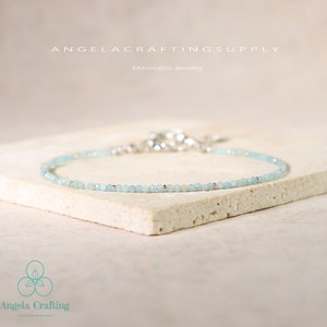 Delicate Larimar Bracelet, Natural Stone Minimalist Bracelet, Healing Crystal Dainty Bracelet, Spiritual Protection Bracelet Gift