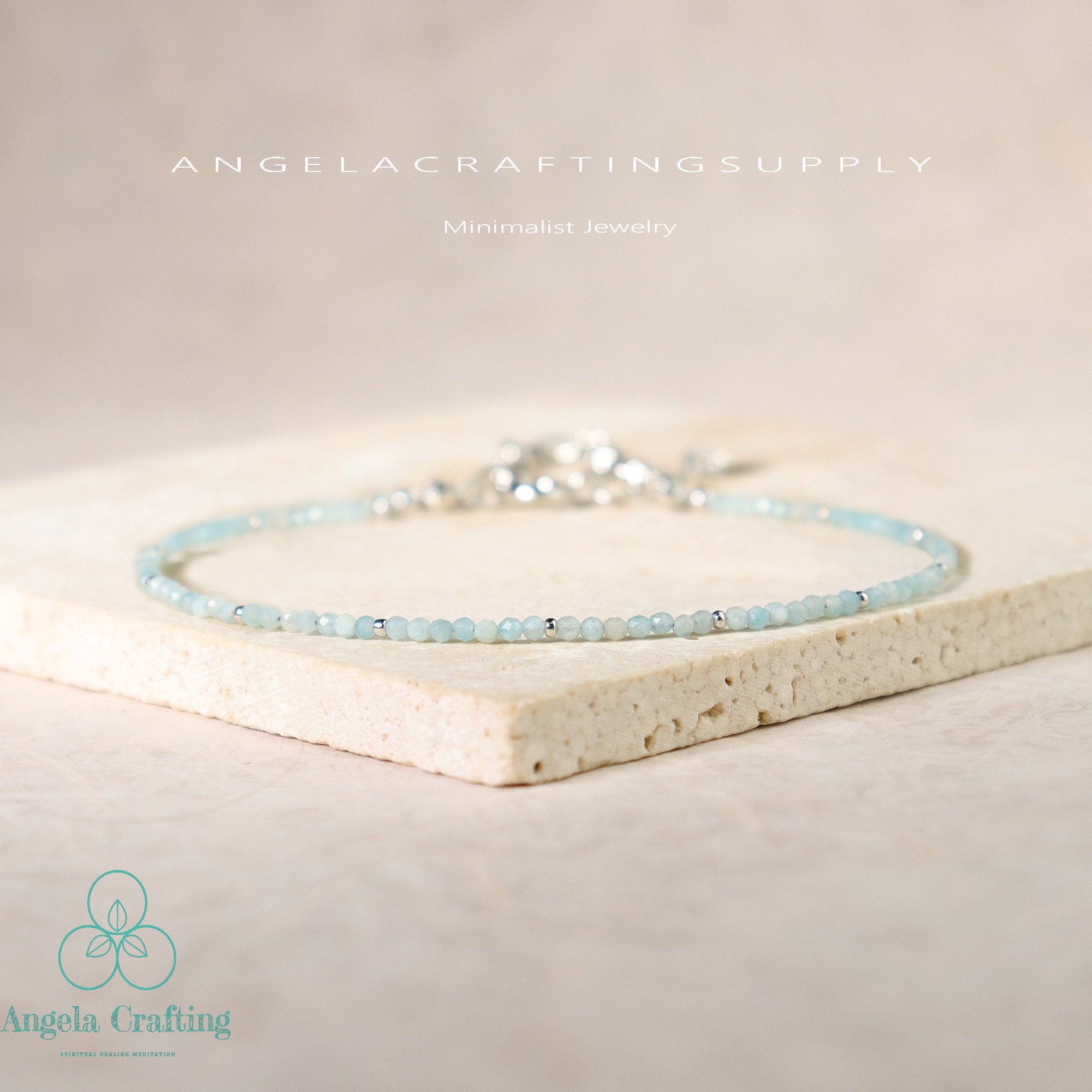 Healing Larimar Bracelet, Natural Gemstone Minimalist Bracelet, Larimar Crystal Dainty Bracelet, Throat Chakra Gift for Women