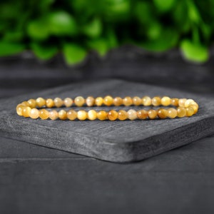 Pulsera delicada de ojo de tigre amarillo miel de 4 mm, pulsera de piedra de ojo de tigre natural, pulsera de cristal de ojo de tigre, regalo delicado para el chakra raíz para mujer