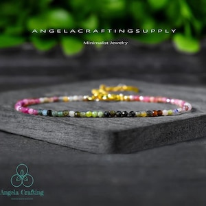 Delicate Rainbow Tourmaline Minimalist Bracelet, Natural Tourmaline Stone Bracelet, Tourmaline Crystal Dainty Bracelet, Root Chakra
