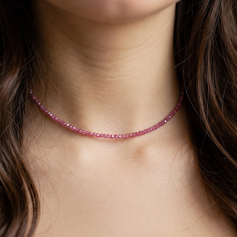 Chokers Subtle Dainty Pink Tourmaline Choker, Minimalist Crystal Necklace, October ...