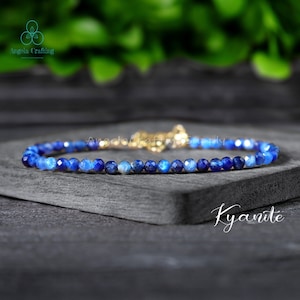 Delicate Kyanite Minimalist Bracelet, Natural Kyanite Stone Bracelet,  Kyanite Crystal Dainty Bracelet, Throat Chakra Gift