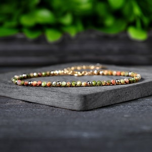 Unakite Minimalist Bracelet, Natural Unakite Gemstone Bracelet, Delicate Unakite Crystal Dainty Bracelet,  Heart Chakra Gift for Women