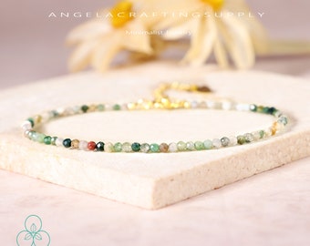 Delicate Moss Agate Bracelet, Natural Moss Agate Stone Bracelet, Healing Crystal Dainty Bracelet, Spiritual Protection Bracelet Gift