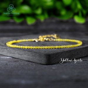 Zarte gelbe Achat Minimalist Armband, Naturstein Armband, gelbe Achat Kristall zierliche Armband, Solar Plexus Chakra Geschenk Frauen