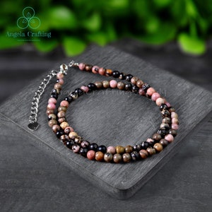 Rhodonite Choker Necklace, Natural Rhodonite Gemstone Minimalist Choker, Rhodonite Crystal Choker Necklace, Heart Chakra Gift for Women